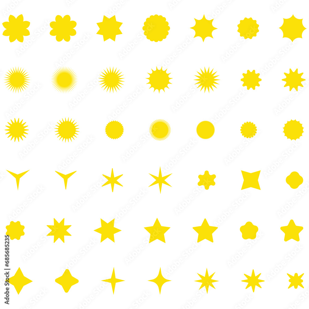 Set of red starburst. Price sticker, sale sticker, price tag, starburst, quality mark, retro stars, sale or discount sticker, sunburst badges, sun ray frames, promotional badge set, shopping labels