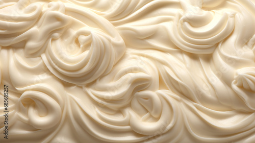 Creamy whipped texture background close-up view from above. Mayonnaise, cheese.