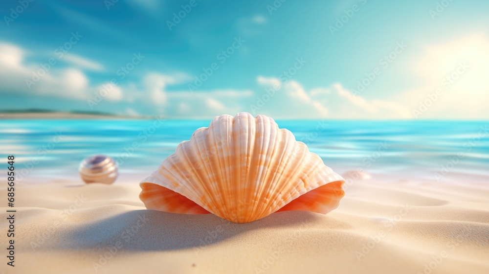 Close up of a clamshell laying in the sand by the ocean. Close up of a clamshell laying in the sand by the ocean.