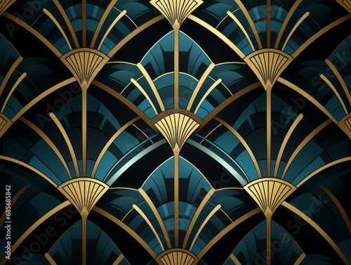 Art Deco Elegance: Geometric Fans and Arch Patterns in Gold and Teal