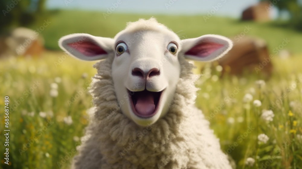 Happy surprised sheep with open mouth.Generative AI