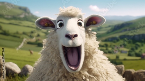 Happy surprised sheep with open mouth.Generative AI