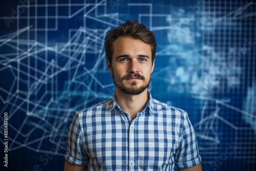 AI generated portrait of young man in server room
