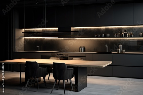 Sleek and modern, dark black kitchen exudes industrial edge and sophisticated style