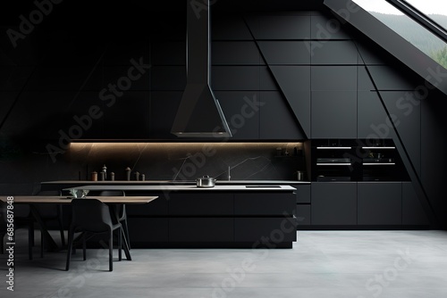 Sleek and modern, dark black kitchen exudes industrial edge and sophisticated style