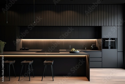 Sleek and modern, dark black kitchen exudes industrial edge and sophisticated style