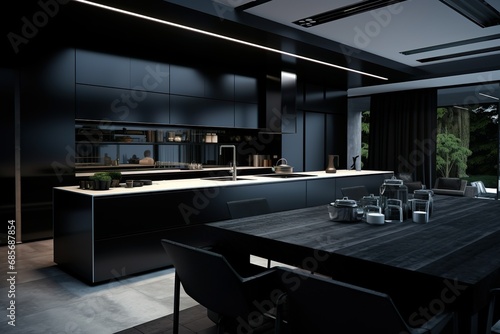 Sleek and modern, dark black kitchen exudes industrial edge and sophisticated style