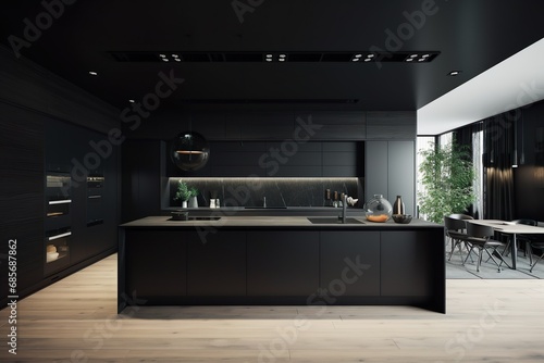 Sleek and modern, dark black kitchen exudes industrial edge and sophisticated style