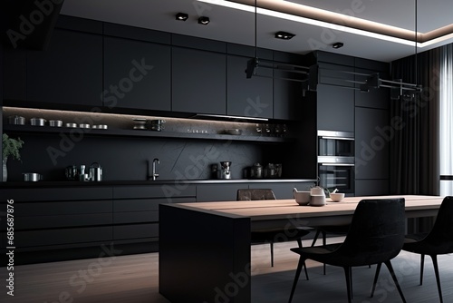 Sleek and modern, dark black kitchen exudes industrial edge and sophisticated style
