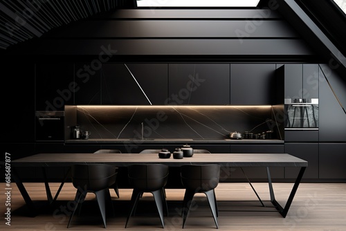 Sleek and modern, dark black kitchen exudes industrial edge and sophisticated style