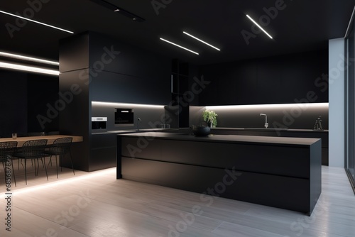 Sleek and modern, dark black kitchen exudes industrial edge and sophisticated style