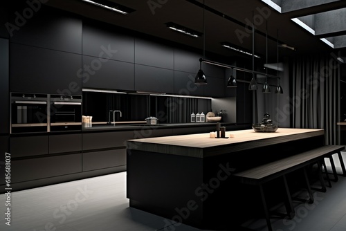 Sleek and modern, dark black kitchen exudes industrial edge and sophisticated style
