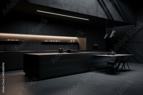 Sleek and modern, dark black kitchen exudes industrial edge and sophisticated style