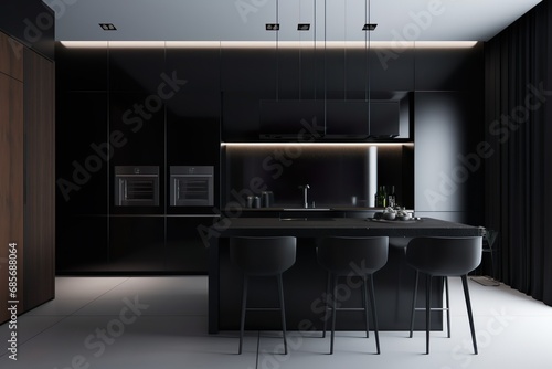 Sleek and modern, dark black kitchen exudes industrial edge and sophisticated style