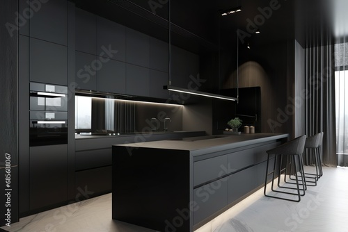 Sleek and modern, dark black kitchen exudes industrial edge and sophisticated style