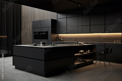 Sleek and modern, dark black kitchen exudes industrial edge and sophisticated style