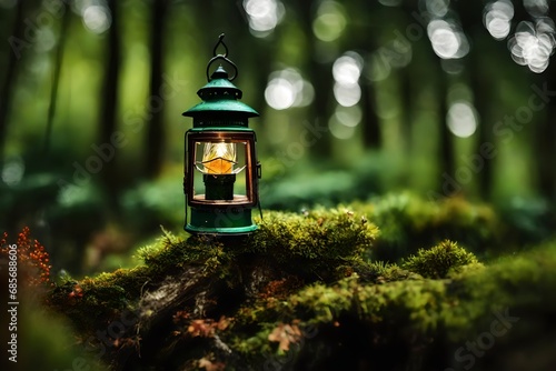 vintage lantern in the mystical fairy forest © eric