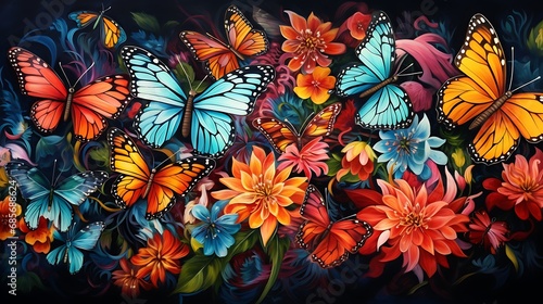 Butterflies on blooming flowers