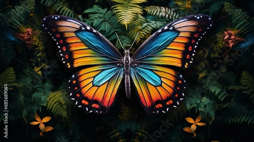 A painted butterfly blending into its natural habitat.