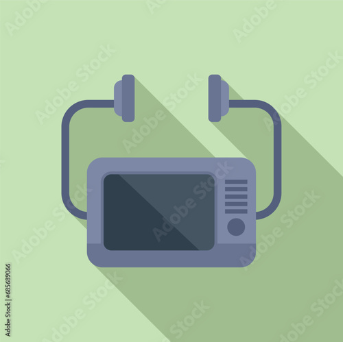 Monitor defibrillator icon flat vector. First aid care. Portable device
