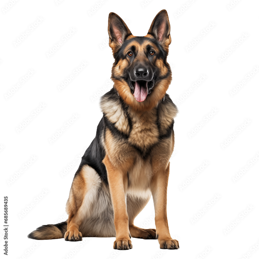 Full portrait of a German shepherd, cut out - stock png.