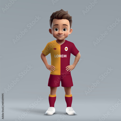 3d cartoon cute young soccer player in Galatasaray football uniform. photo