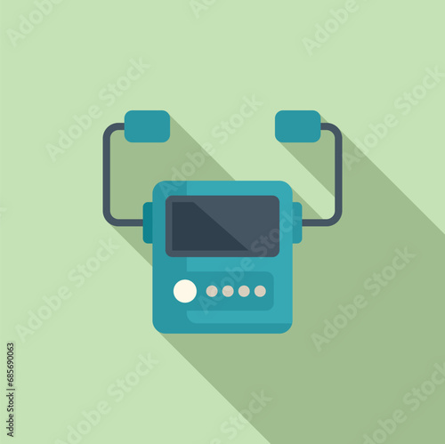 Defibrillator device icon flat vector. Treatment attack. Cross life saving