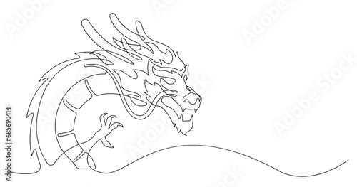 Chinese dragon head in one continuous line drawing.
