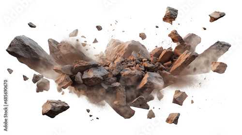 Stone destruction in the air, cut out - stock png.