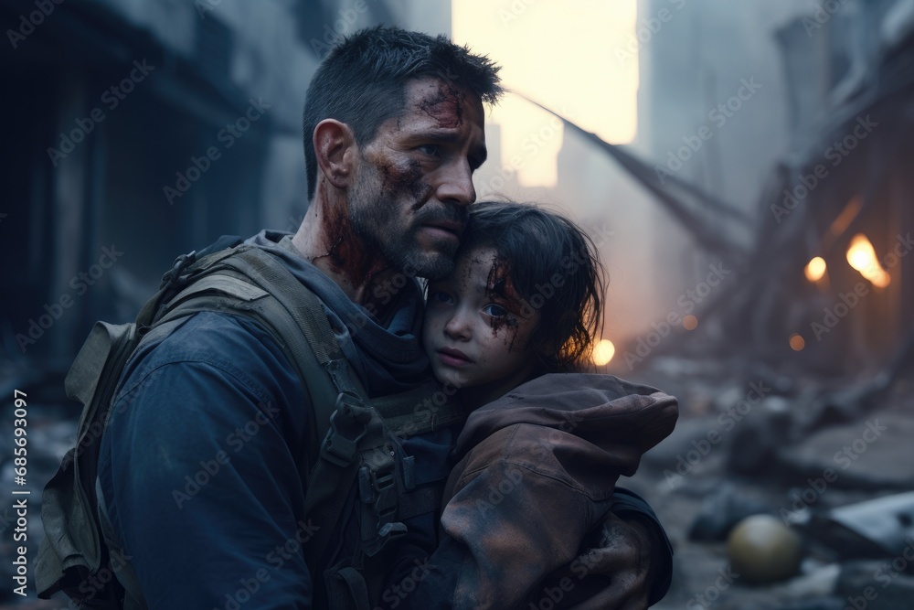 soldier is saving a child soldier is saving a child