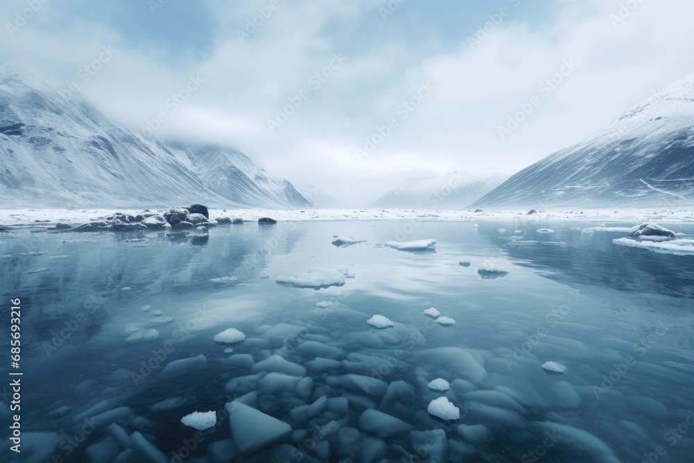 Frozen Lake in a Snowy Mountain Frozen Lake in a Snowy Mountain