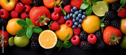 Closeup fresh fruits assorted natural nutrition colorful isolated background. © atapdesain