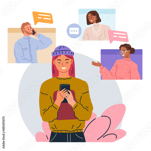 Video conference. Vector illustration. Videoconferencing connects people from different parts world Connecting with others through video conferences has never been easier Meetings conducted via video