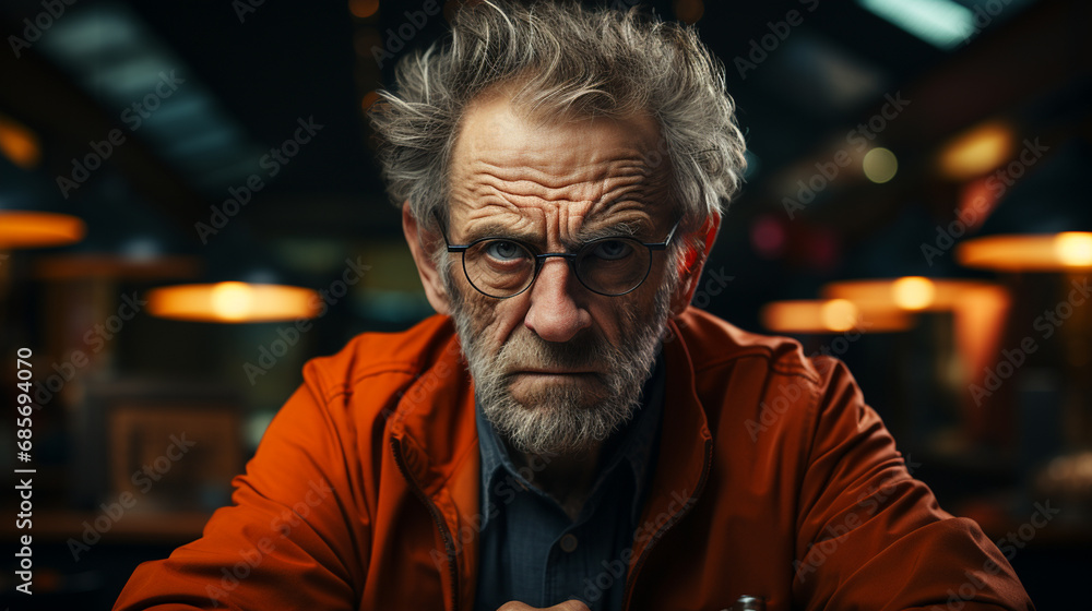 Portrait of elderly angry man. Portrait of elderly angry man.