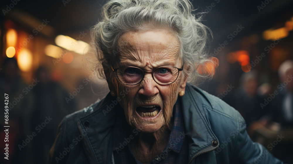 Portrait of angry elderly woman. Portrait of angry elderly woman.