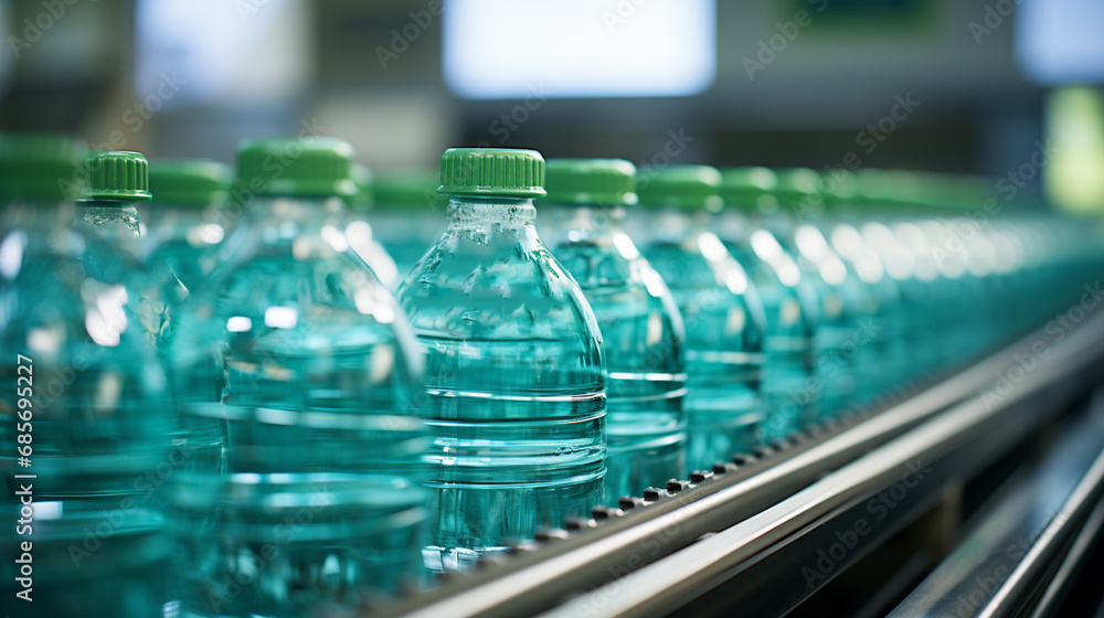 Water bottles on conveyor belt. Water bottles on conveyor belt.