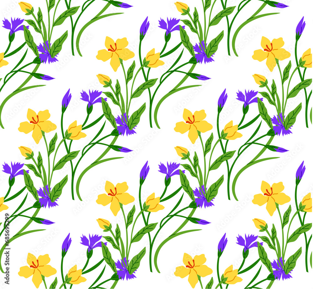 Fototapeta premium Seamless pattern flowers vector illustration. The infinite beauty seamless pattern flowers symbolized everlasting cycle life and growth The botany inspired artwork showcased intricate textures