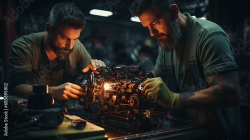Technician repair car motor. © andranik123