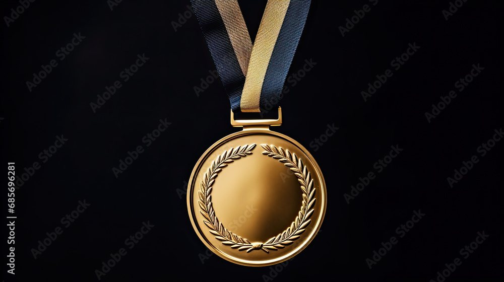 a blank gold medal isolated on black background - obrazy, fototapety, plakaty 