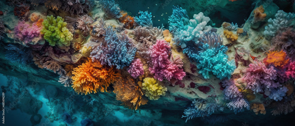 Astonishing aerial view of a vibrant coral reef, made with Generative AI Astonishing aerial view of a vibrant coral reef, made with Generative AI