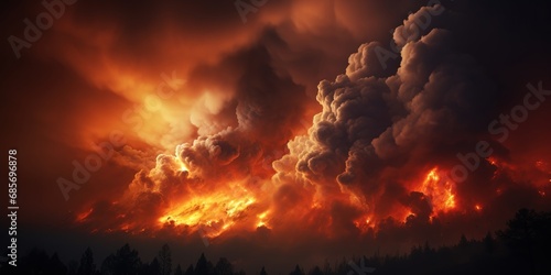 Ferocious Wildfire Engulfing Forest at Night