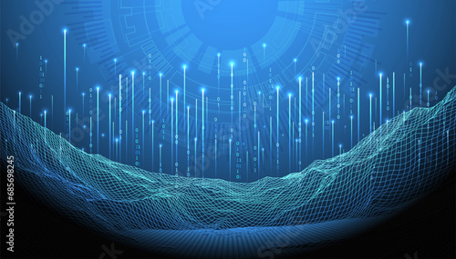 Big Data. Abstract digital futuristic wireframe vector illustration on technology background. Data mining and management concept. Hand drawn art.