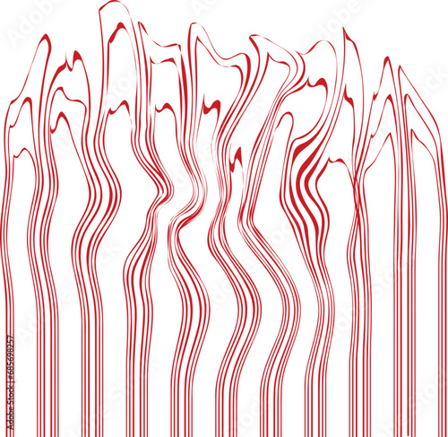 Long flames in the form of contour curving multilayered lines