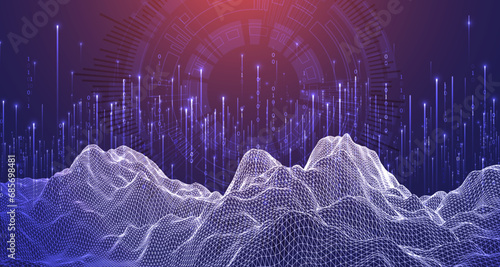 Big Data. Abstract digital futuristic wireframe vector illustration on technology background. Data mining and management concept. Hand drawn art.