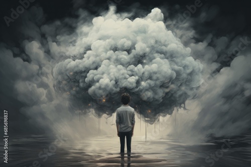 Man Standing Alone in a Stormy Landscape  Symbolizing Depression