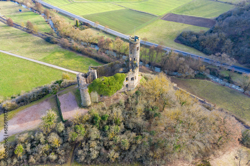 Bird's-eye view of the Ardeck castle ruins near Holzheim/Germany photo