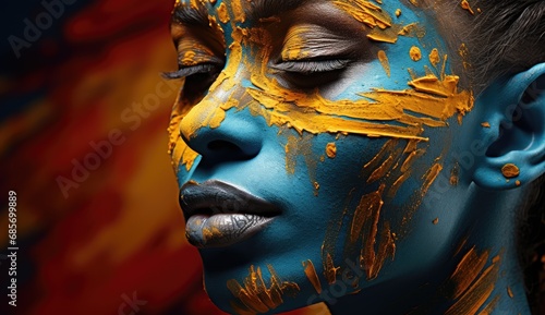 young african woman painting her face with paint