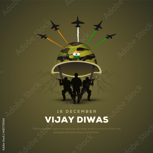 vijay diwas. People remembering and celebrating victory day of Indian army. 3D vector illustration of indian army helmet. photo