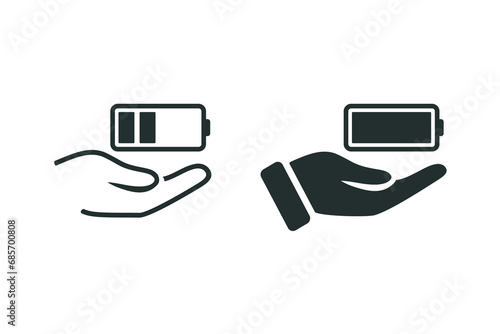 Hand holding battery icon. Illustration vector