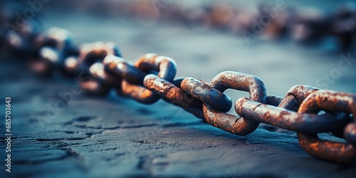 Close-up of weathered iron chains with a blurred background